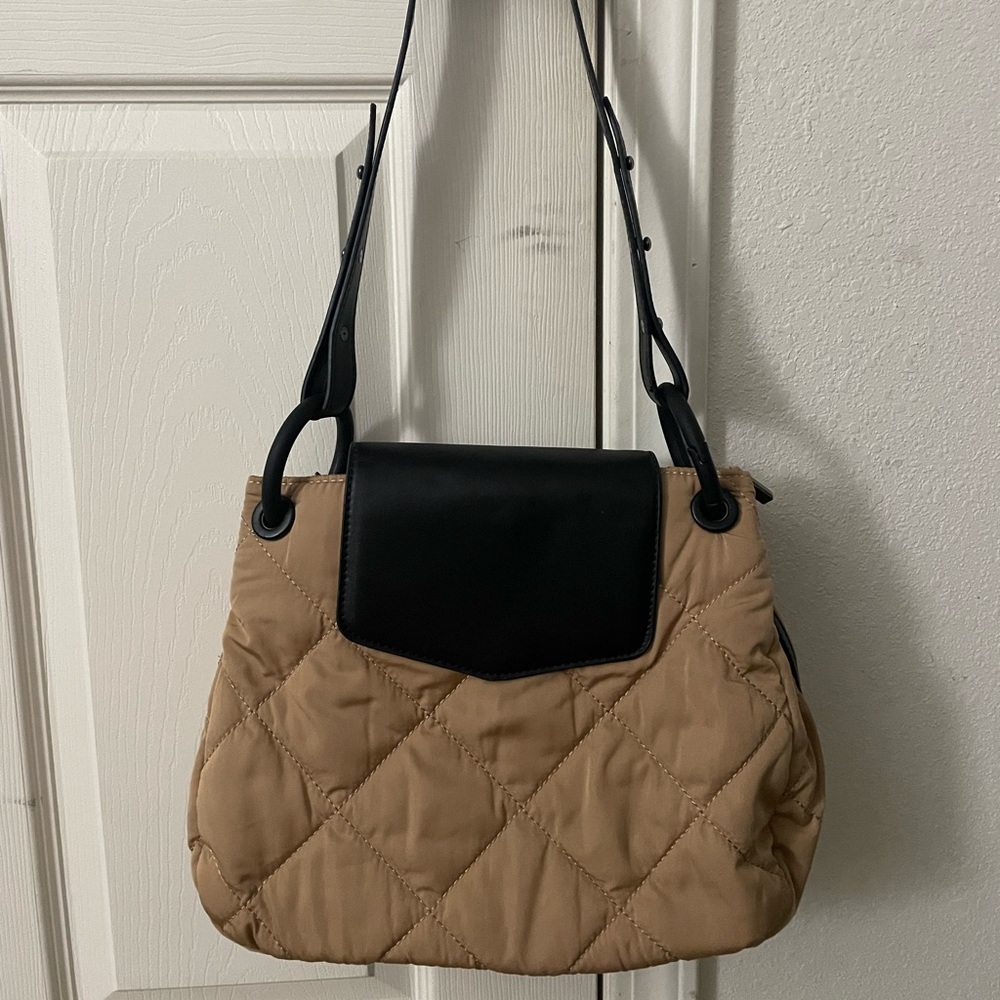 Khaki Quilted Bag with Matte Black Hardware